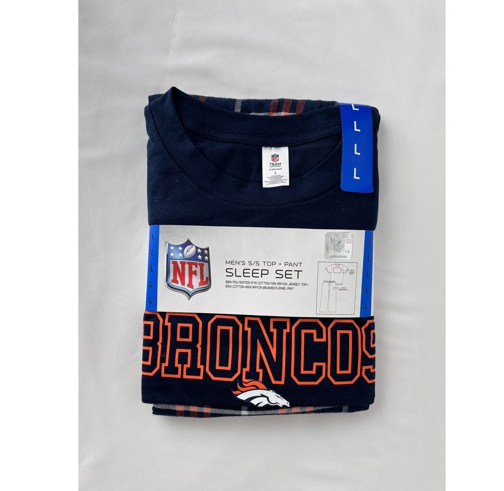 NFL Team Apparel Mens Broncos Short Sleeve Top Pant Sleep Set Pajama Size Large